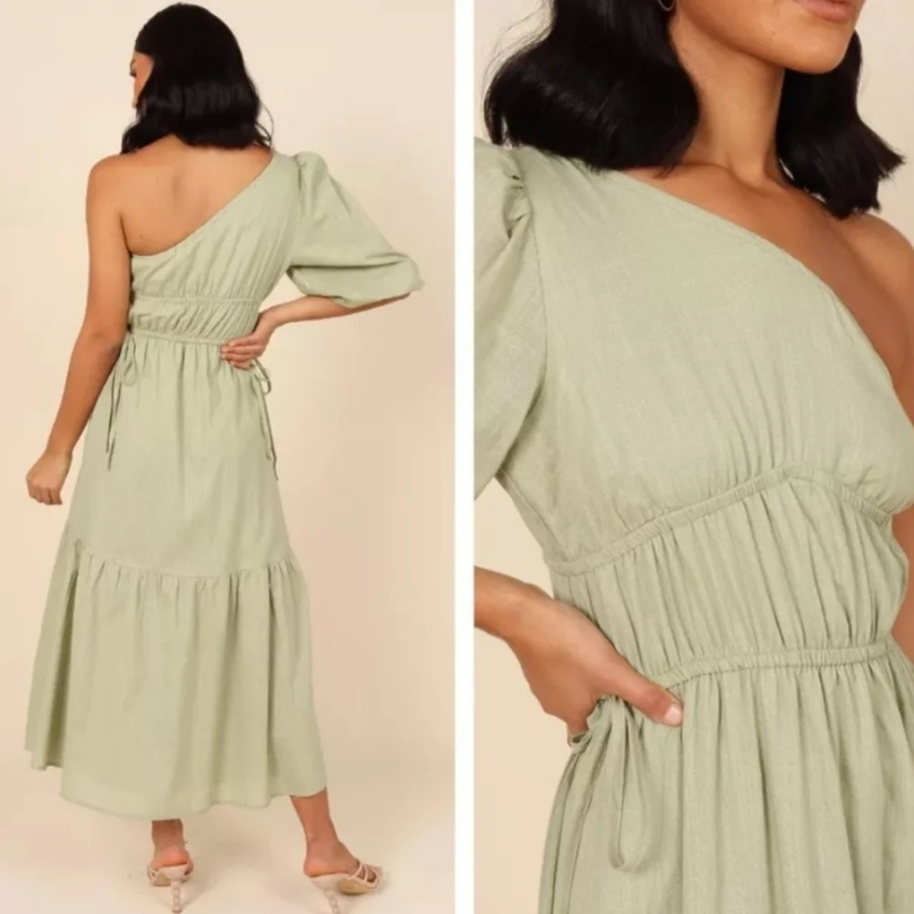 SOLD Petal & Pup | NEW Annabelle One Shoulder Maxi Dress in Sage Size M - Picture 2 of 7